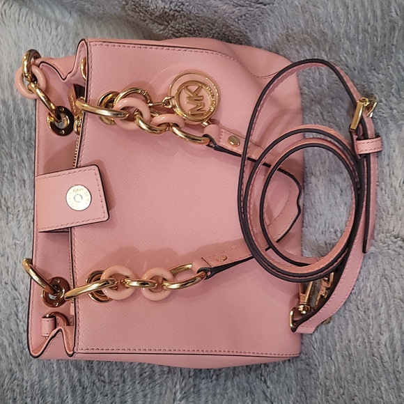 Michael Kors Cynthia Satchel soft pink chain bag leather triple compartment  $298